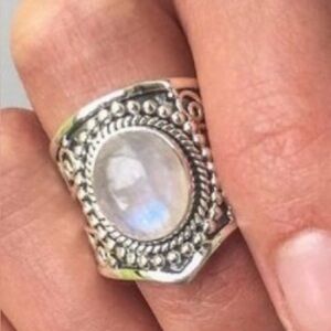 NWOT - 925 Silver Simulated Moonstone wide band ring